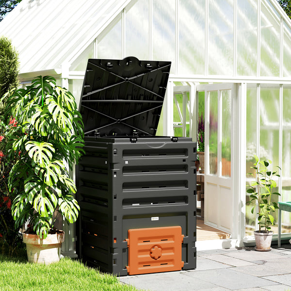 Compost Bin, 120 Gallon (450L) Garden Composter with Gloves, 80 Vents and 2 Sliding Doors, Lightweight & Solid, Fast Creation of Fertile Soil, Orange