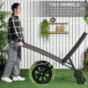 Lounge Chair Set of 2 with Wheels, Outdoor Chaise Lounge with 5-Level Adjustable Backrest for Garden, Backyard, Patio, Deck, Poolside, Black