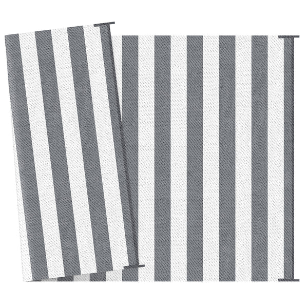 Reversible Outdoor Rug with Carry Bag, 9' x 12' Waterproof Plastic Straw Floor Mat, Portable RV Camping Carpet for Backyard, Deck, Picnic, Beach, Stripe, Grey & White