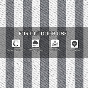 Outsunny Reversible Outdoor Rug, 9' x 12' Waterproof Plastic Straw Floor Mat, Portable RV Camping Carpet, Large Floor Mat for Backyard, Deck, Picnic, Beach, Gray & White Striped