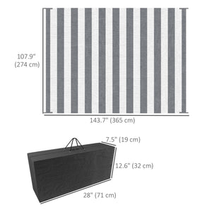 Reversible Outdoor Rug with Carry Bag, 9' x 12' Waterproof Plastic Straw Floor Mat, Portable RV Camping Carpet for Backyard, Deck, Picnic, Beach, Stripe, Grey & White