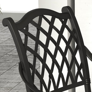 7 PCs Garden Patio Dining Set with Parasol Hole, Cast Aluminium Outdoor Furniture Set with Six Cushioned Chairs and Rectangle Dining Table, for Garden, Lawn, Deck, Black