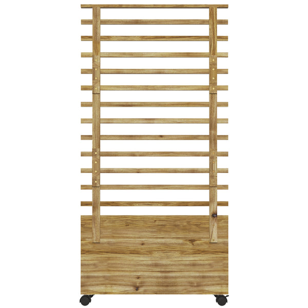 Outdoor Wooden Planters with Trellis Free Standing Flower Raised Beds for Garden with 4 Wheels for Climbing Plants, 76 x 30 x 155cm, Natural
