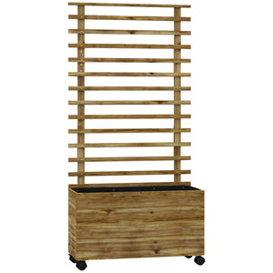Outdoor Wooden Planters with Trellis Free Standing Flower Raised Beds for Garden with 4 Wheels for Climbing Plants, 76 x 30 x 155cm, Natural