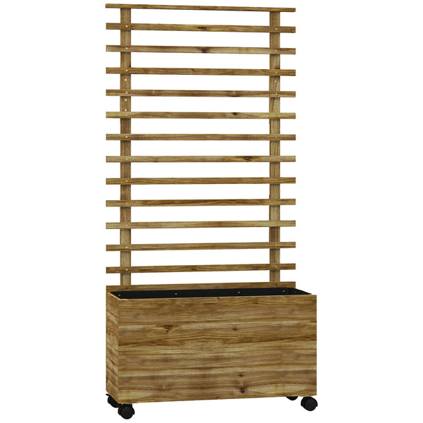 Outdoor Wooden Planters with Trellis Free Standing Flower Raised Beds for Garden with 4 Wheels for Climbing Plants, 76 x 30 x 155cm, Natural