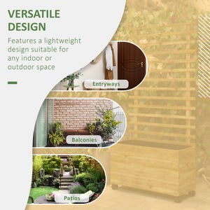 Outdoor Wooden Planters with Trellis Free Standing Flower Raised Beds for Garden with 4 Wheels for Climbing Plants, 76 x 30 x 155cm, Natural