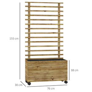 Outdoor Wooden Planters with Trellis Free Standing Flower Raised Beds for Garden with 4 Wheels for Climbing Plants, 76 x 30 x 155cm, Natural