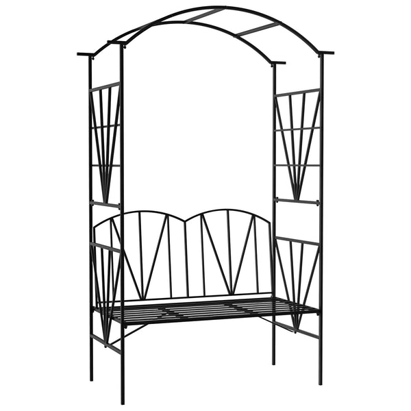Garden Bench, 2 Seater Outdoor Patio Bench, Metal Garden Loveseat with Arch for Vines and Climbing Plants for Outdoor Space, Black