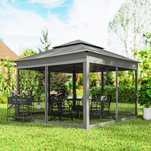 3 x 3(m) Pop Up Gazebo, Double-roof Garden Tent with Netting and Carry Bag, Party Event Shelter for Outdoor Patio, Dark Grey