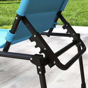 2 Pieces Outdoor Lounge Chair, Adjustable Backrest Folding Chaise Lounge, Cushioned Tanning Chair with Sunshade Roof & Pillow Headrest for Beach, Camping, Hiking, Light Blue
