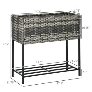 Outsunny Raised Garden Bed, Elevated Planter Box with Rattan Wicker Look, Tool Storage Shelf, Portable Design for Herbs, Vegetables, Flowers, Gray