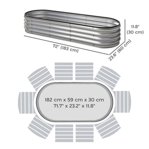 2Pcs Galvanized Raised Garden Bed, 6 x 2 x 1 ft Modular Metal Garden Beds with Rubber Strip Edging, Oval Outdoor Planter Box for Vegetables, Flowers, Herbs, Silver