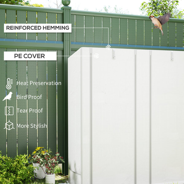 3 Tier Lean-to Mini Greenhouse with Reinforced PE Cover, Portable Small Greenhouse with Roll-Up Door, Grey Hemmed Edging, 144 x 48 x 152cm, White