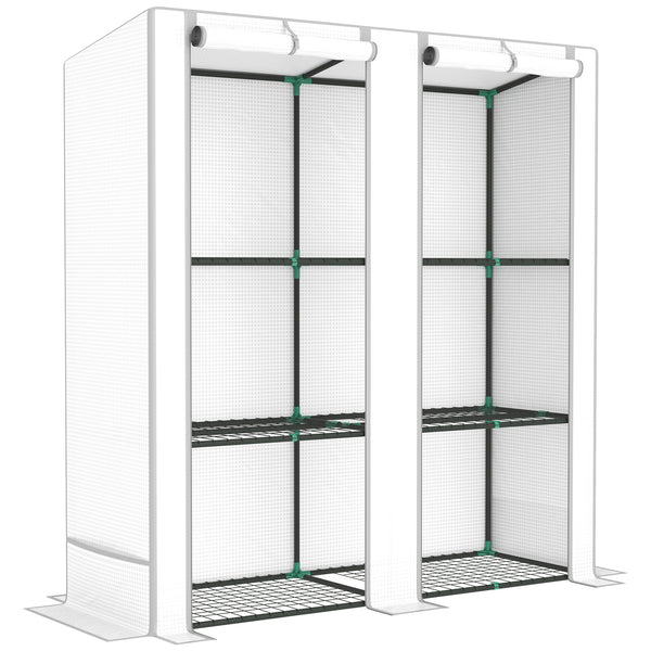 3 Tier Lean-to Mini Greenhouse with Reinforced PE Cover, Portable Small Greenhouse with Roll-Up Door, Grey Hemmed Edging, 144 x 48 x 152cm, White