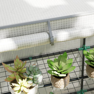 3 Tier Lean-to Mini Greenhouse with Reinforced PE Cover, Portable Small Greenhouse with Roll-Up Door, Grey Hemmed Edging, 144 x 48 x 152cm, White