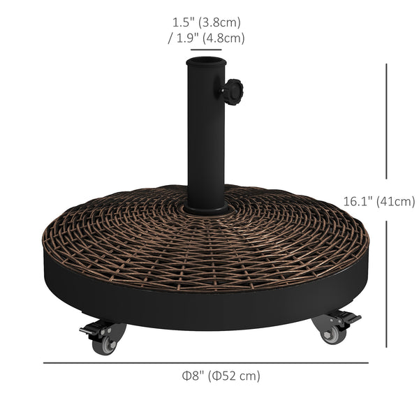 20.5" Round Resin Patio Umbrella Base, 50 lbs Garden Parasol Holder Outdoor Offset Weight Stand with Braked Wheels, Bronze