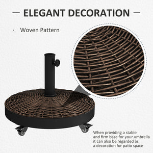 20.5" Round Resin Patio Umbrella Base, 50 lbs Garden Parasol Holder Outdoor Offset Weight Stand with Braked Wheels, Bronze