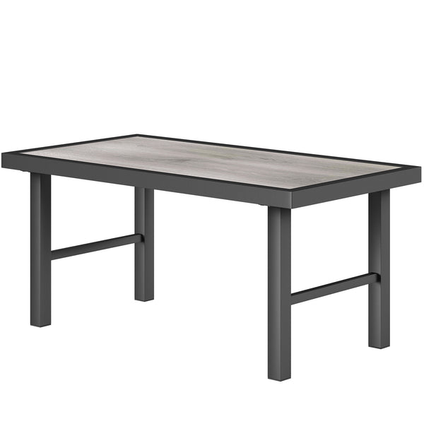 Metal Patio Coffee Table, Rectangle Outdoor Side Table with SPC Woodgrain Tabletop, Foot Pads for Outside Garden Patio Lawn, Distressed Grey