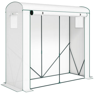 Mini Greenhouse, Portable Greenhouse with Roll-Up Door and 2 Mesh Windows, Small Green House with PE Cover for Garden Patio Lawn, 78.7" x 29.5" x 74", White