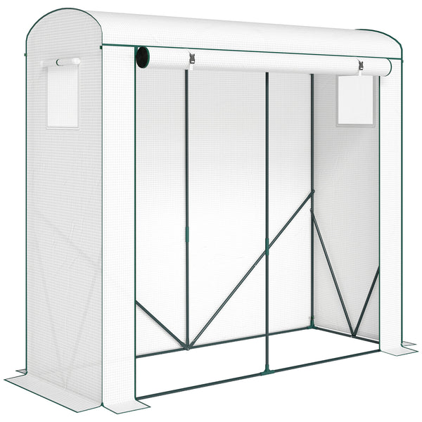 Mini Greenhouse, Portable Greenhouse with Roll-Up Door and 2 Mesh Windows, Small Green House with PE Cover for Garden Patio Lawn, 78.7" x 29.5" x 74", White