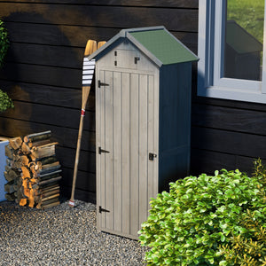 Wooden Garden Shed, Utility Outdoor Small Shed with Lockable Double Doors, Shelves and Roof Hatch, Grey