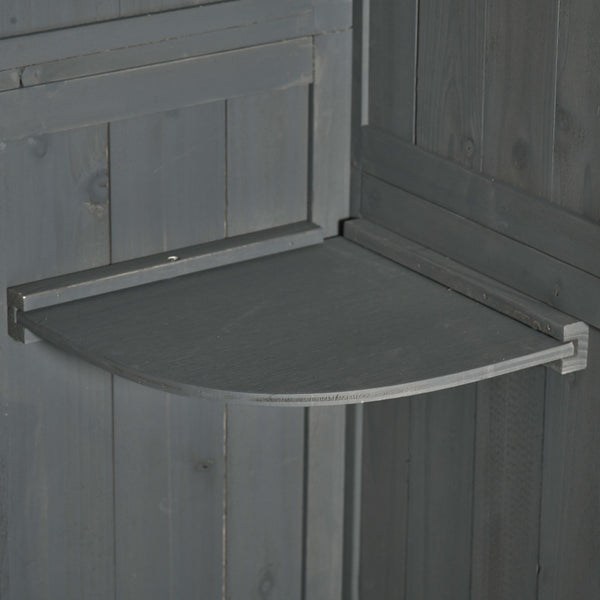 Wooden Garden Shed, Utility Outdoor Small Shed with Lockable Double Doors, Shelves and Roof Hatch, Grey