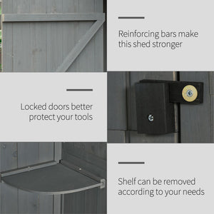Wooden Garden Shed, Utility Outdoor Small Shed with Lockable Double Doors, Shelves and Roof Hatch, Grey