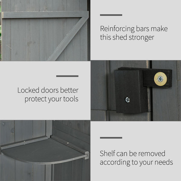 Wooden Garden Shed, Utility Outdoor Small Shed with Lockable Double Doors, Shelves and Roof Hatch, Grey