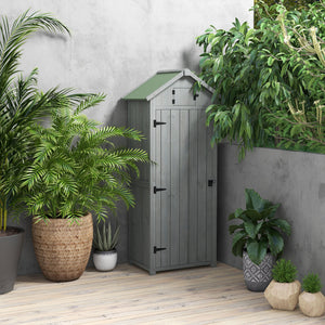 Wooden Garden Shed, Utility Outdoor Small Shed with Lockable Double Doors, Shelves and Roof Hatch, Grey