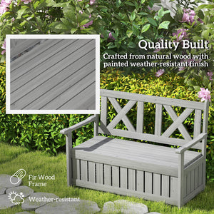 Wood Garden Bench 2 Seater Storage Chest Patio Seating Chair with High Back and Armrest, Charcoal Grey
