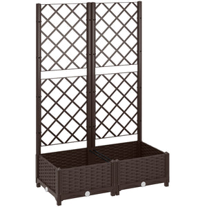 Raised Garden Bed with Trellis, Plastic Outdoor Planter Box with Drainage Holes and Drain Plugs, Raised Flower Bed for Patio, Backyard, Balcony, 32" x 16" x 48"