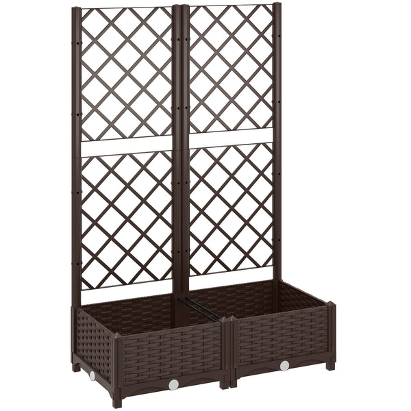 Raised Garden Bed with Trellis, Plastic Outdoor Planter Box with Drainage Holes and Drain Plugs, Raised Flower Bed for Patio, Backyard, Balcony, 32" x 16" x 48"