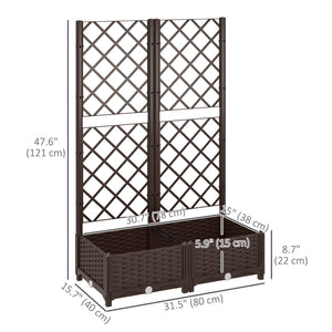 Raised Garden Bed with Trellis, Plastic Outdoor Planter Box with Drainage Holes and Drain Plugs, Raised Flower Bed for Patio, Backyard, Balcony, 32" x 16" x 48"