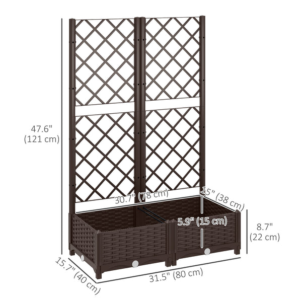 Raised Garden Bed with Trellis, Plastic Outdoor Planter Box with Drainage Holes and Drain Plugs, Raised Flower Bed for Patio, Backyard, Balcony, 32" x 16" x 48"