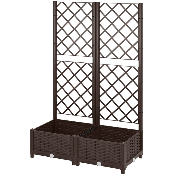 Raised Garden Bed with Trellis, Plastic Outdoor Planter Box with Drainage Holes and Drain Plugs, Raised Flower Bed for Patio, Backyard, Balcony, 32" x 16" x 48"