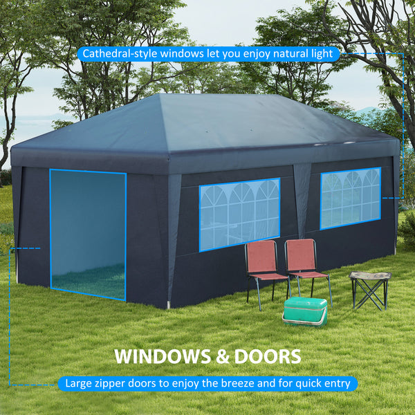 10' x 19.5' Pop Up Canopy Tent with Sidewalls, UPF 30+ Height Adjustable Large Party Tent Event Shelter with Leg Weight Bags and Wheeled Carry Bag for Garden, Patio, Dark Blue