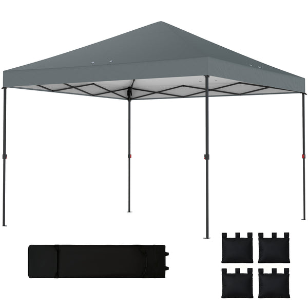 10 x 10 ft Pop Up Canopy Tent with One Push Setup, Easy Setup Outdoor Portable Instant Canopy Shelter with Wheeled Carry Bag, Sandbags, Adjustable Height for Parties, Events, Dark Gray
