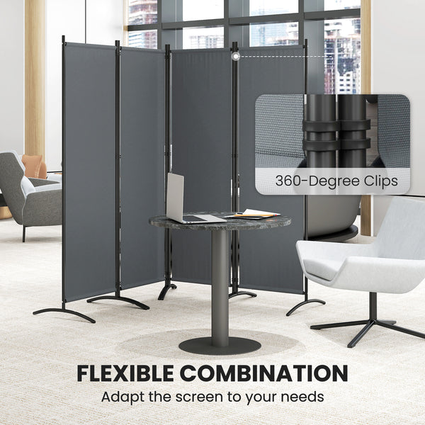 4 Panel Folding Room Divider, 5.6FT Privacy Screen with Wide Feet, Portable Freestanding Room Partition Separator for Home Office Bedroom, Dark Grey