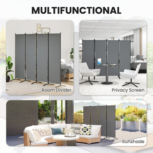 4 Panel Folding Room Divider, 5.6FT Privacy Screen with Wide Feet, Portable Freestanding Room Partition Separator for Home Office Bedroom, Dark Grey