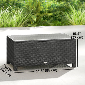 Rattan Coffee Table, Patio Side Table, Hand-woven Wicker Furniture with Tempered Glass Top Outdoor Garden Patio, Dark Grey