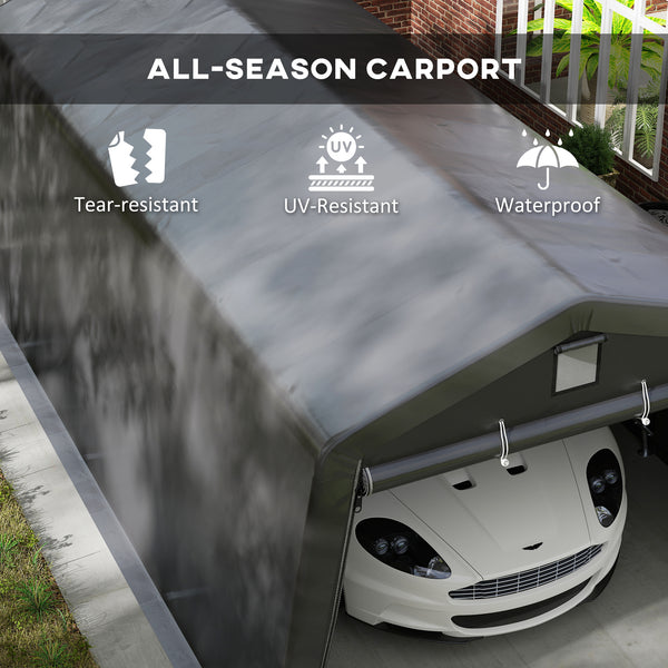 11' x 20' Heavy Duty Carport, Portable Garage Canopy Tent with 2 Ventilation Windows and Large Door, for Car, Truck, Boat, Motorcycle, Bike, Garden Tools, Dark Grey
