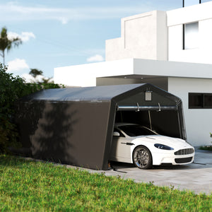 11' x 20' Heavy Duty Carport, Portable Garage Canopy Tent with 2 Ventilation Windows and Large Door, for Car, Truck, Boat, Motorcycle, Bike, Garden Tools, Dark Grey