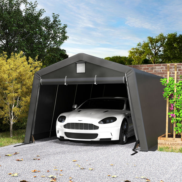 11' x 20' Heavy Duty Carport, Portable Garage Canopy Tent with 2 Ventilation Windows and Large Door, for Car, Truck, Boat, Motorcycle, Bike, Garden Tools, Dark Grey