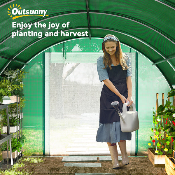 Walk-in Tunnel Greenhouse, 10' x 13' x 6.5' Plant Hot House with Sunshade Net, Roll-up Mesh Sidewalls, 2 Doors and 8 Windows, PE Cover, Galvanised Steel Frame, Green