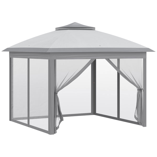 11' x 11' Pop Up Canopy, Double Roof Foldable Canopy Tent with Zipper Mesh Sidewalls, Height Adjustable and Carrying Bag, Event Tent for Patio Garden Backyard, Light Grey