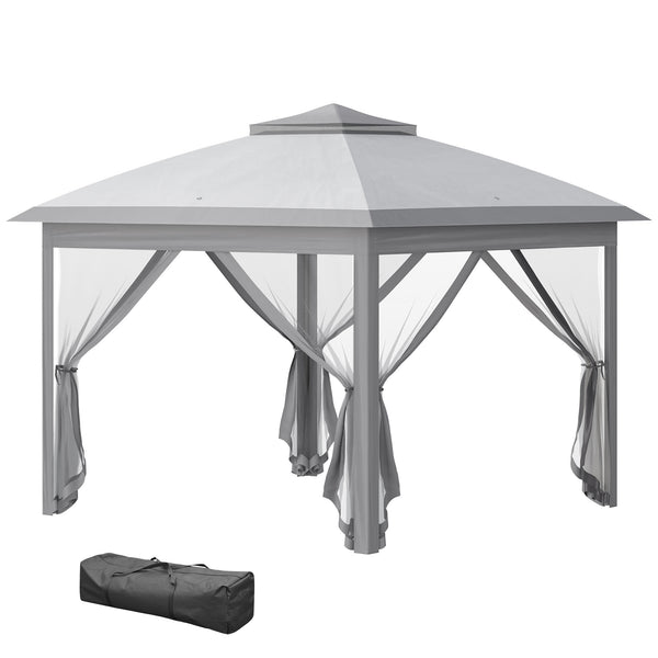 11' x 11' Pop Up Canopy, Double Roof Foldable Canopy Tent with Zipper Mesh Sidewalls, Height Adjustable and Carrying Bag, Event Tent for Patio Garden Backyard, Light Grey