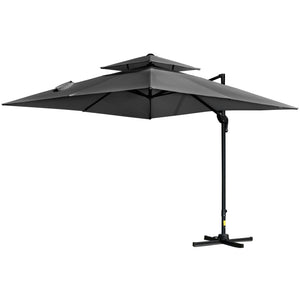 10' x 10' Cantilever Patio Umbrella, Double Top Square Offset Umbrella with 360° Rotation, 5 Adjustable Tilt Angles, Umbrella Cover, Aluminum Pole and Ribs, Charcoal Grey
