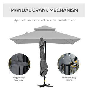 10' x 10' Cantilever Patio Umbrella, Double Top Square Offset Umbrella with 360° Rotation, 5 Adjustable Tilt Angles, Umbrella Cover, Aluminum Pole and Ribs, Charcoal Grey