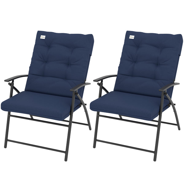 Set of 2 Outdoor Dining Chairs, Folding Patio Chair with Adjustable Backrest, Padded Folding Chairs for Outdoor Events, Blue