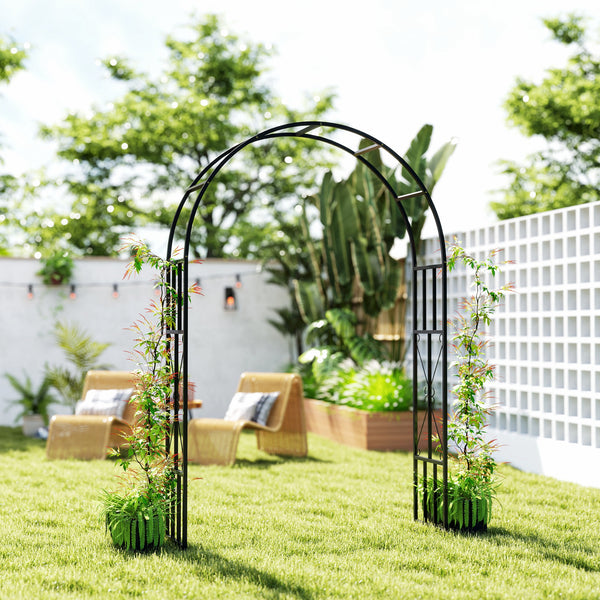 Steel Garden Arch, 2.2m High x 1.5m Wide Metal Garden Trellis for Climbing Plants Roses Wisteria Vines, Outdoor Wedding Arch for Bridal Party Ceremony Decoration, Black
